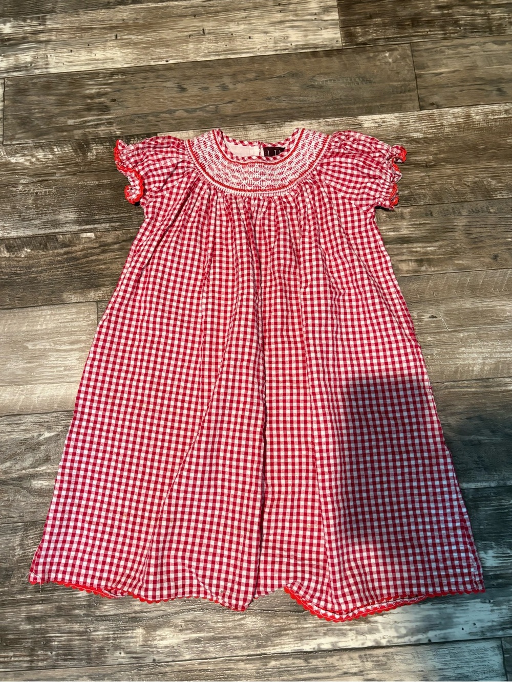 Lil Cactus Red and White Gingham Smocked Dress Girls Size 6Y
